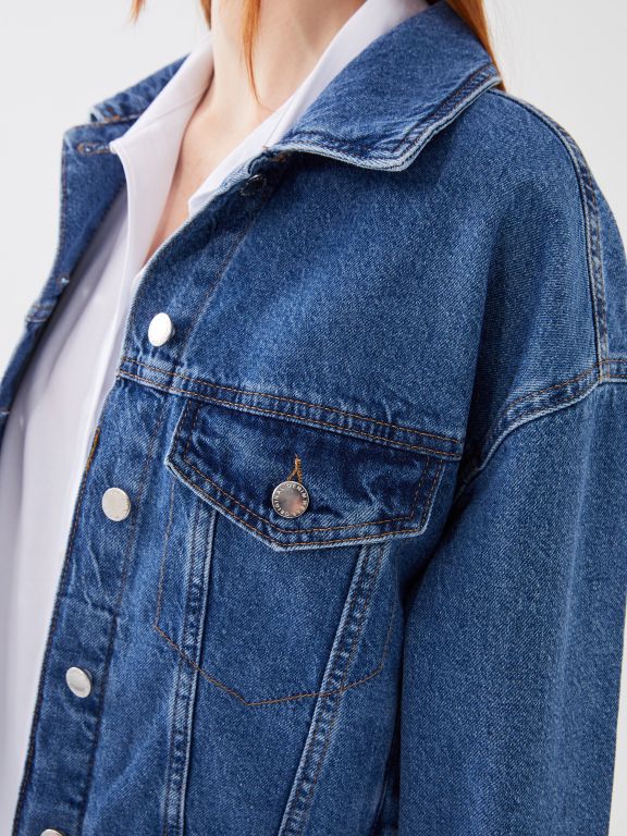 Shirt Neck Regular Long Sleeve Women's Jean Jacket