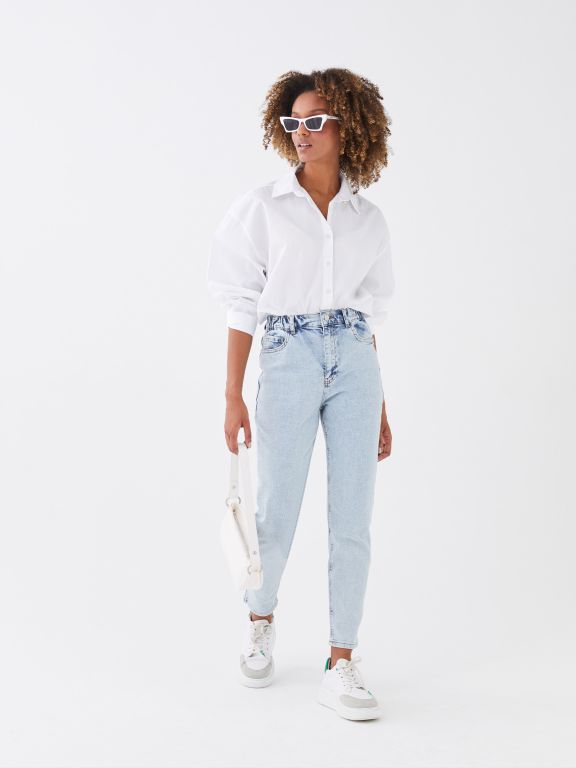 Women's High Waisted Mom Fit Regular Denim Trousers