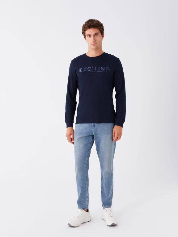 Crew Neck Long Sleeve Printed Men's Sweatshirt