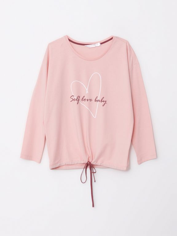 Crew Neck Printed Long Sleeve Cotton Women's Pajama Set