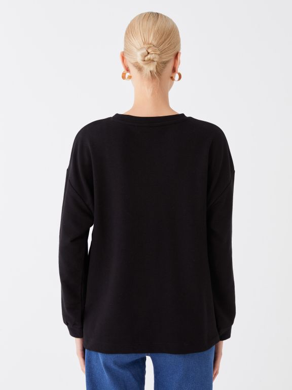 Crew Neck Printed Long Sleeve Oversize Women's Sweatshirt