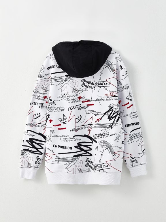 Oversize Hooded Long Sleeve Printed Men's Hoodie