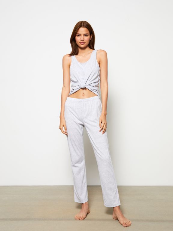 Elastic Waist Plain Cotton Women's Pajama Bottoms