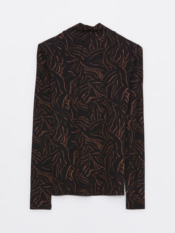 Turtle Neck Patterned Long Sleeve Women's T-shirt