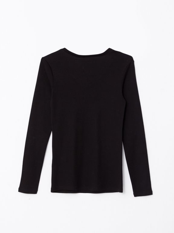 V Neck Straight Long Sleeve Cotton Women's T-Shirt