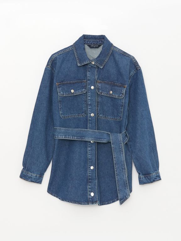 Shirt Collar Straight Long Sleeve Oversize Women's Jean Jacket