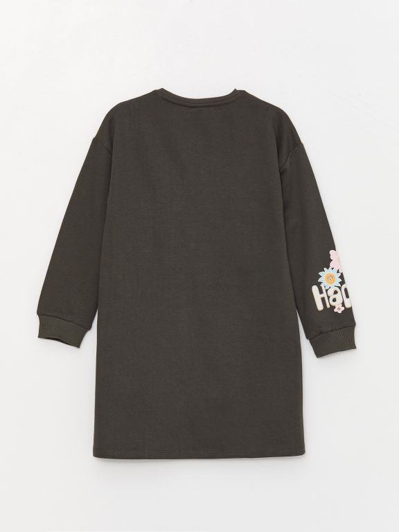 Crew Neck Printed Long Sleeve Girl Dress