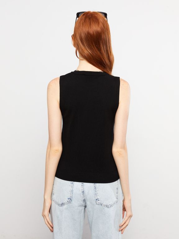 Crew Neck Regular Sleeveless Women's Tricot Sweater