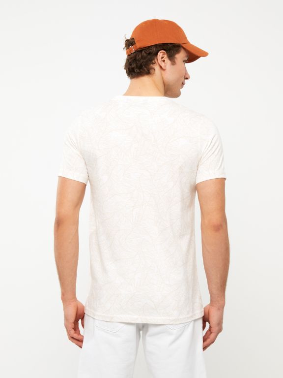 Crew Neck Short Sleeve Patterned Combed Cotton Men's T-Shirt