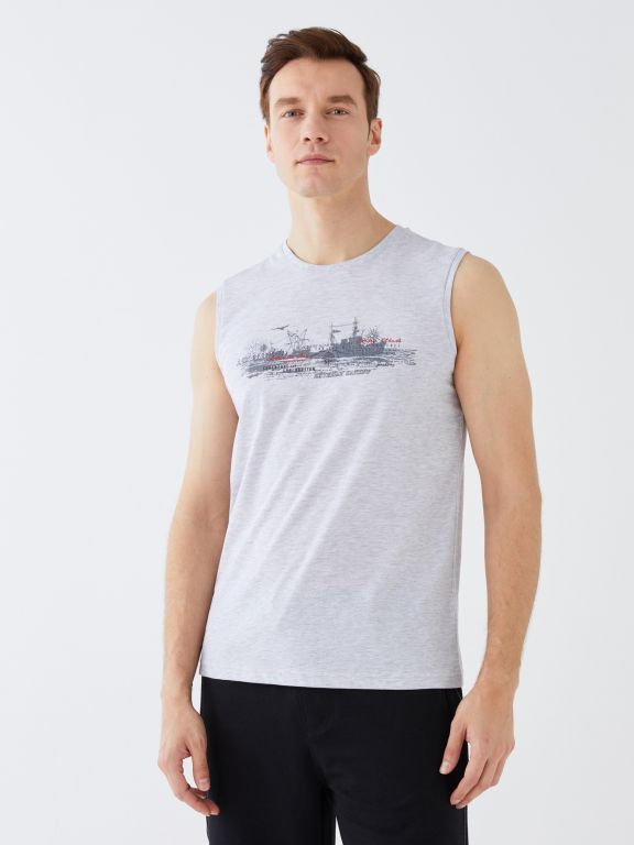Crew Neck Printed Combed Cotton Men's Sleeveless T-Shirt