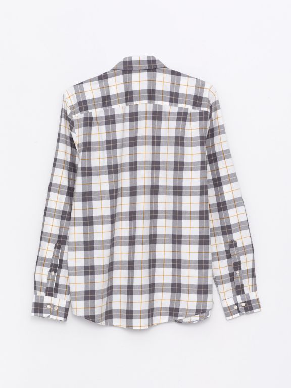 Regular Fit Long Sleeve Plaid Gabardine Men's Shirt