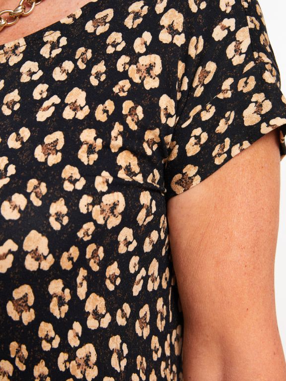 Crew Neck Floral Short Sleeve A Cut Women's Dress