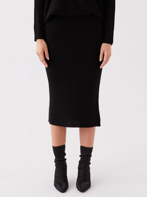 Women's Elastic Waist Plain Knitwear Skirt