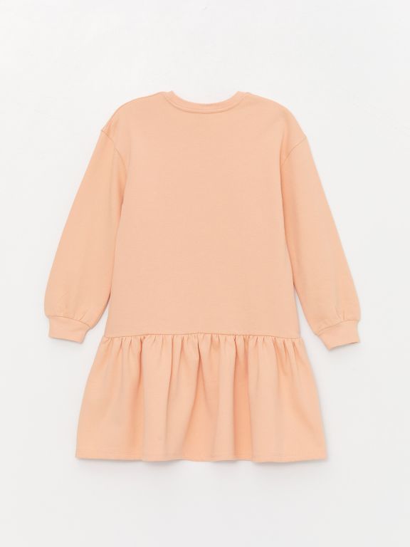 Crew Neck Printed Long Sleeve Girl Dress