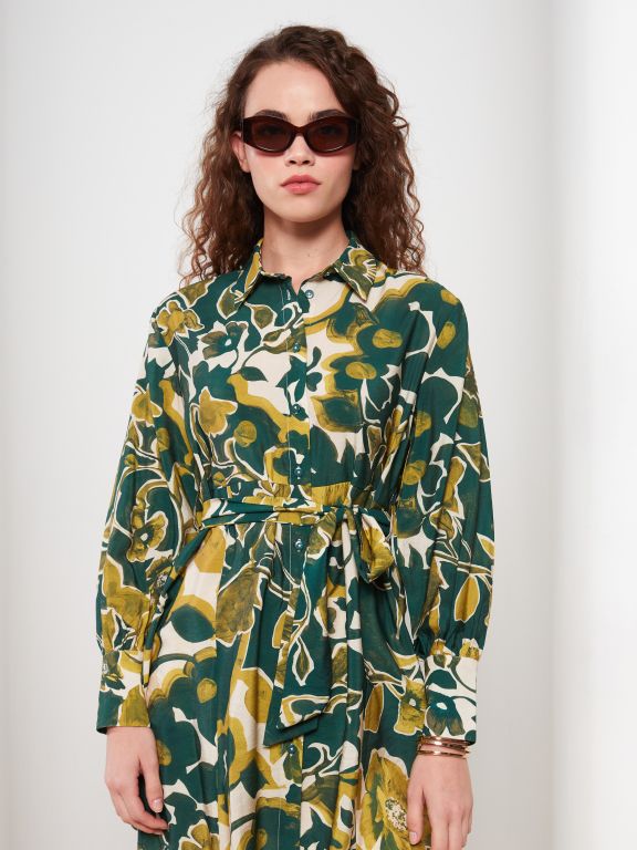 Long Sleeve Women's Tunic With Shirt Collar Pattern