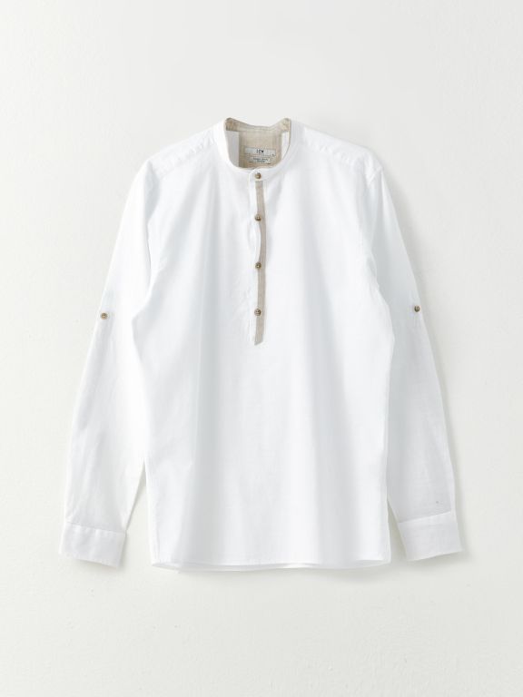 Slim Fit Judge Collar Long Sleeve Poplin Men's Shirt