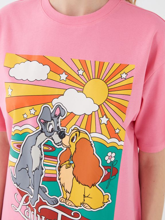 Crew Neck Lady And The Tramp Printed Short Sleeve Women's T-Shirt