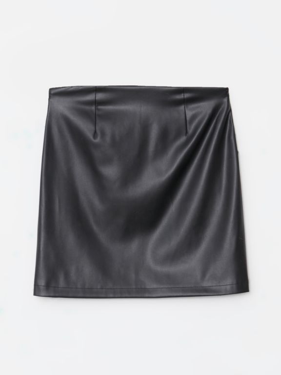 Plain Leather Look Women's Skirt