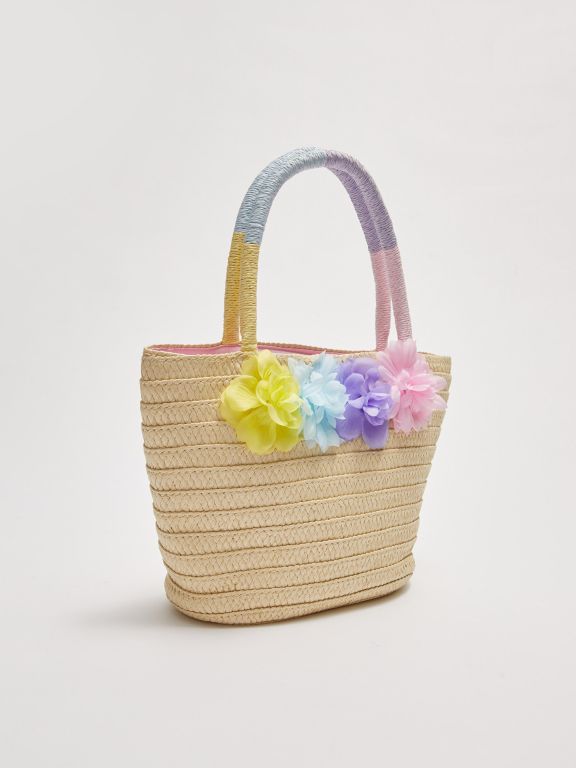 Girl's 3D Flower Detailed Straw Handle Bag