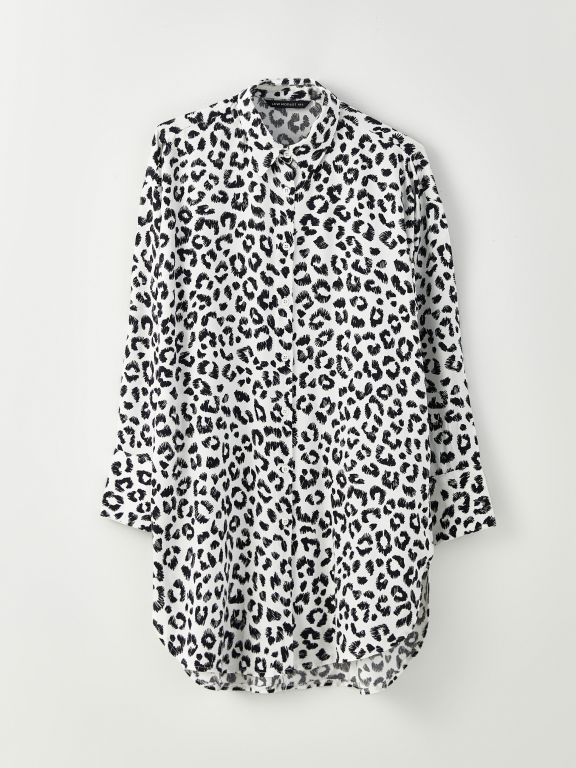Shirt Neck Patterned Long Sleeve Oversize Viscose Women's Tunic