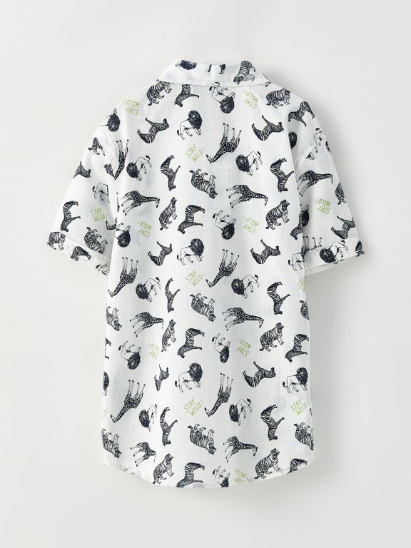 Patterned Short Sleeve Poplin Boy Shirt