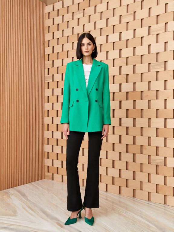 Women's Straight Long Sleeve Gabardine Blazer Jacket