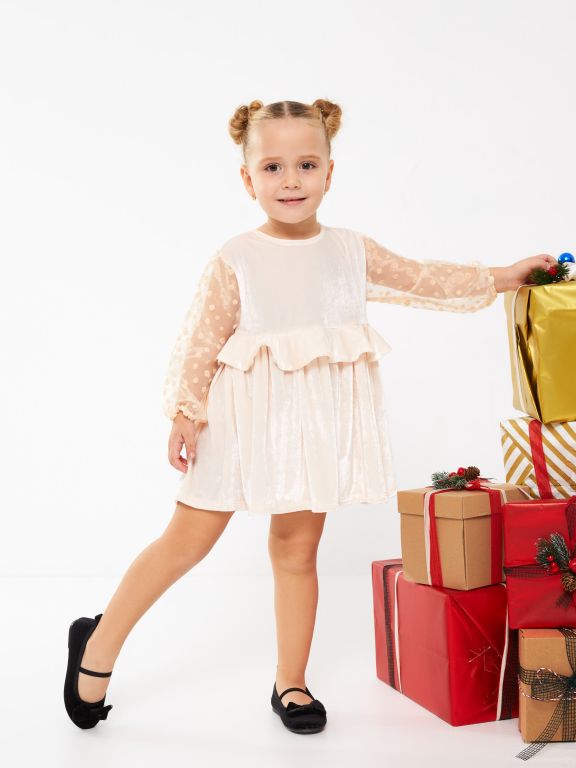Crew Neck Long Sleeve Velvet Baby Girl Dress