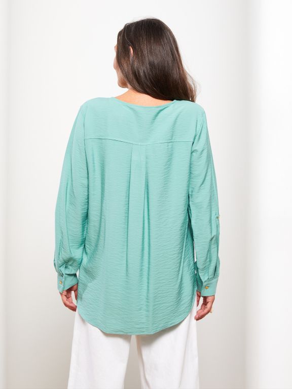 Johnny Collar Regular Long Sleeve Gabardine Women's Blouse