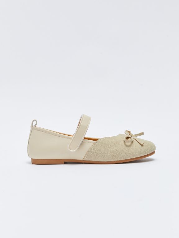 Hook and Loop Bow Detailed Girls' Flats