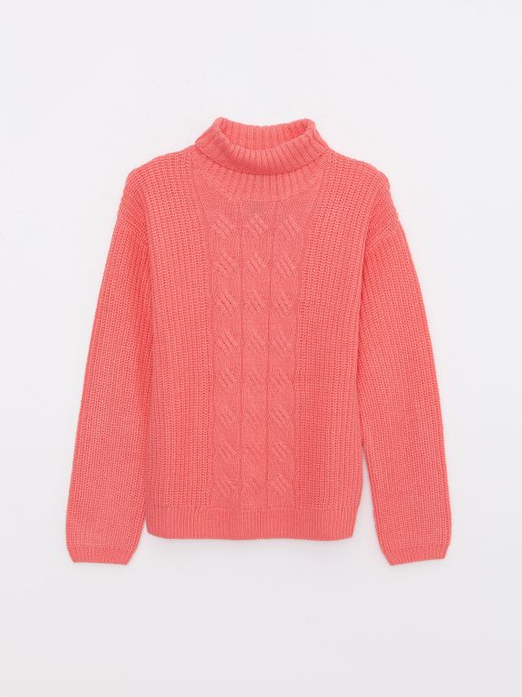 Turtleneck Self Patterned Long Sleeve Girl Tricot Sweater