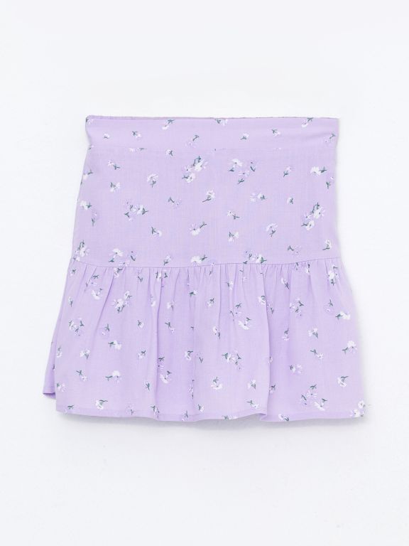 Elastic Waist Patterned Girl Short Skirt