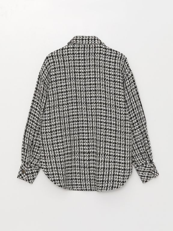 Patterned Long Sleeve Oversize Tweed Women's Shirt Jacket