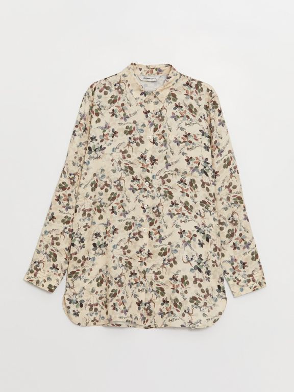 Floral Shirt Collar Long Sleeve Women's Tunic