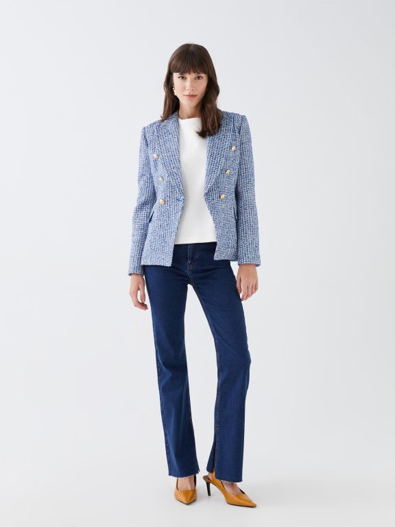 Patterned Long Sleeve Women's Tweed Blazer Jacket