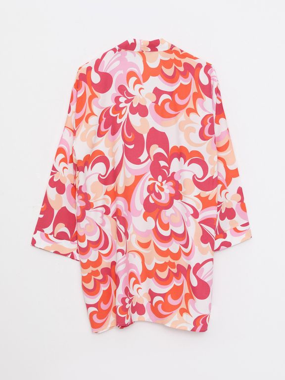Shawl Collar Patterned Long Sleeve Women's Kimono