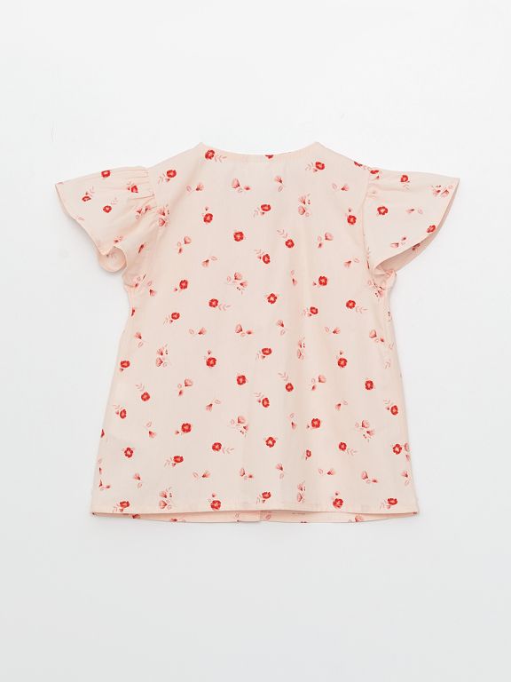 Crew Neck Short Sleeve Printed Baby Girl Shirt