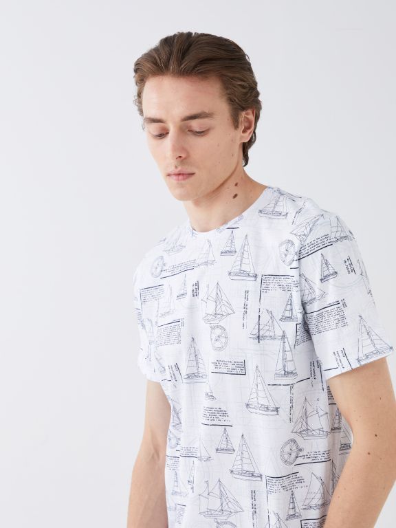 Crew Neck Short Sleeve Printed Combed Cotton Men's T-shirt