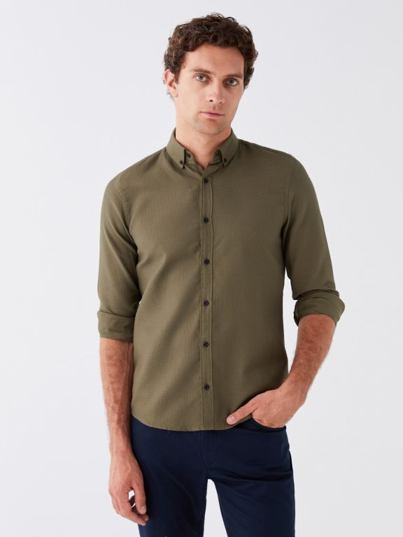 Slim Fit Long Sleeve Dobby Weave Men's Shirt