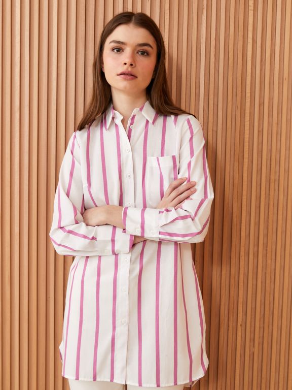 Shirt Collar Striped Long Sleeve Women's Tunic