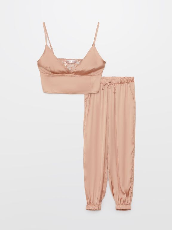 Women's V-Neck Rope Strap Satin Pajamas Set