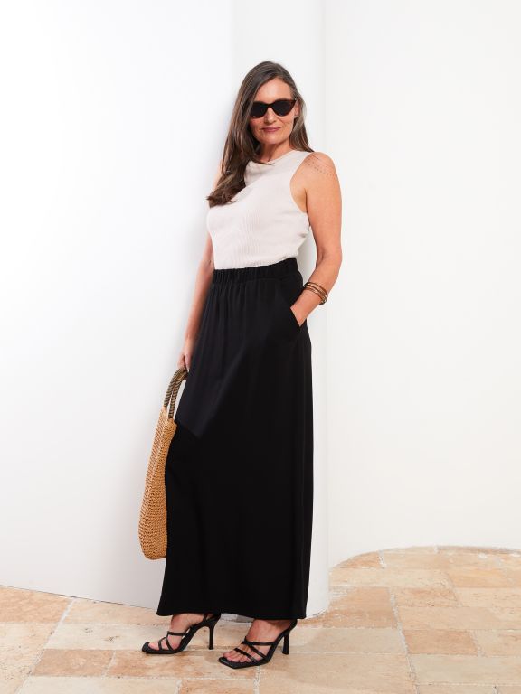 Elastic Waist Plain Viscose Women Skirt