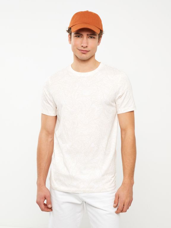 Crew Neck Short Sleeve Patterned Combed Cotton Men's T-Shirt