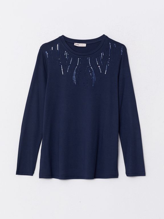 Crew Neck Printed Long Sleeve Women's T-shirt