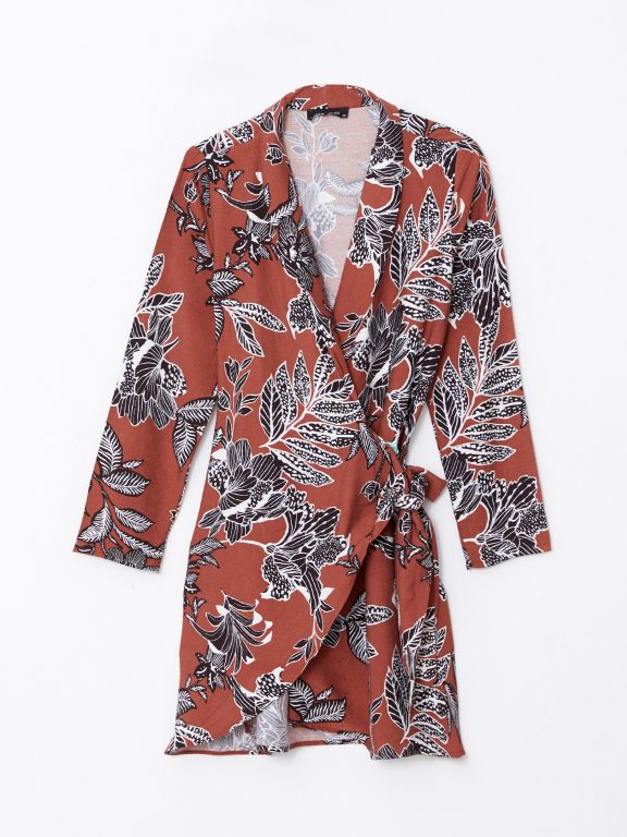 Double Breasted Collar Patterned Long Sleeve Women's Dress