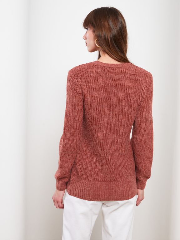 Crew Neck Self Patterned Long Sleeve Women's Tricot Sweater