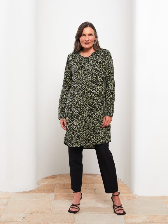 Crew Neck Patterned Long Sleeve Poplin Women's Tunic