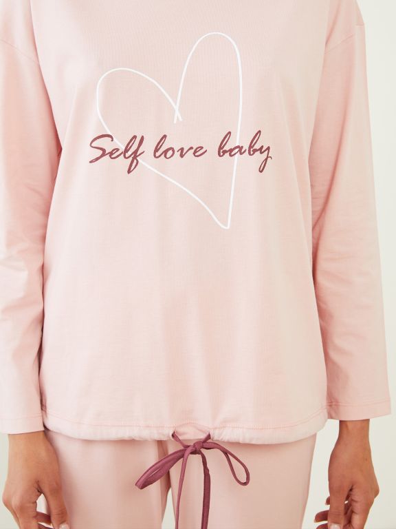 Crew Neck Printed Long Sleeve Cotton Women's Pajama Set