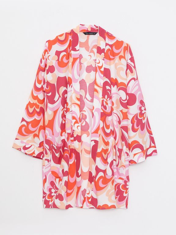 Shawl Collar Patterned Long Sleeve Women's Kimono