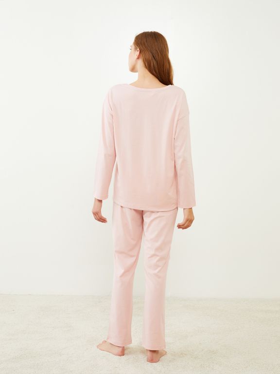 Crew Neck Printed Long Sleeve Cotton Women's Pajama Set