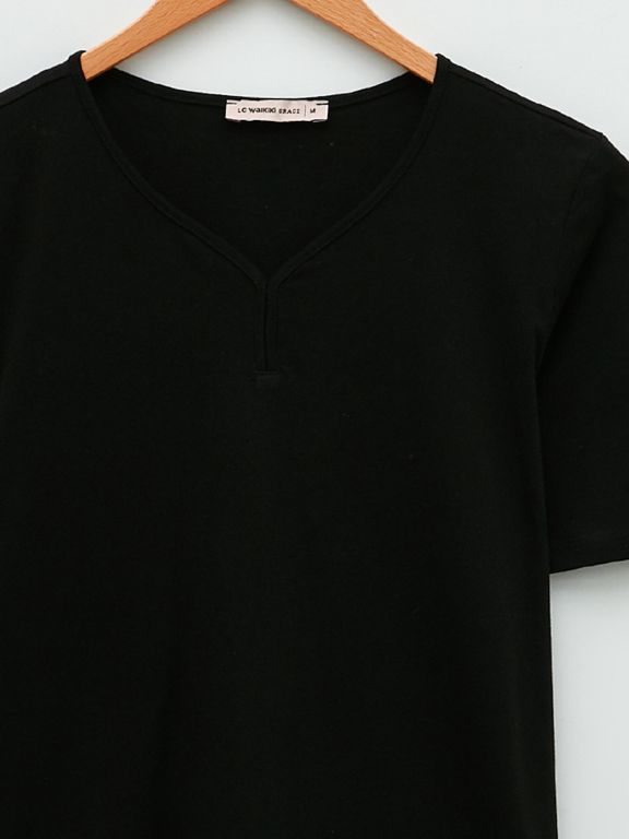 V Neck Straight Short Sleeve Cotton Women's T-Shirt